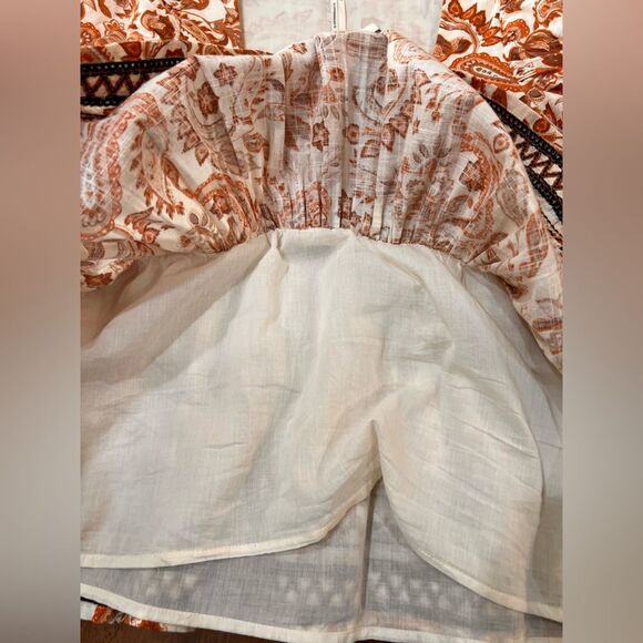 Anthropologie Paisley Puff-Sleeve Babydoll Blouse Scoop Neck Boho Cotton L NWT - Picture 6 of 9